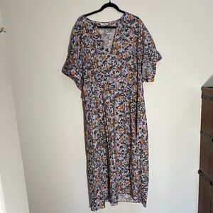 Vince Floral V-Neck Midi Dress
